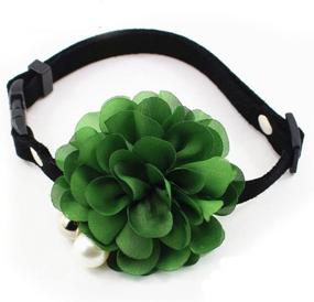 img 2 attached to 🌿 Stylish Grass Green Designer Bow Tie Collar Necklace for Cats & Dogs: PETFAVORITES Wedding Flower Suede Leather with Bell Charm - Ideal for Extra Small Female Puppies, Yorkies, and Pets (6 to 7.8-Inch)