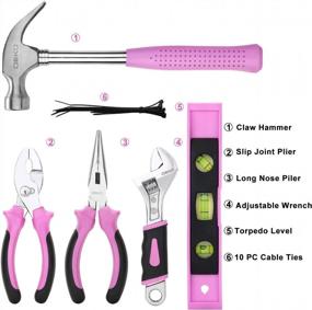 img 2 attached to 🛠️ Pink DEKO Tool Set: 110-Piece Household Kit for DIY Projects & Home Maintenance – Portable with Carrying Pouch, Ideal for Ladies