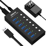 sgeyr 7-port aluminum usb 3.0 hub with on/off switches, 12/2a(24w) power adapter for laptop, webcam, printer hdd and disk - usb charging ports logo