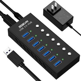 img 4 attached to SGEYR 7-Port Aluminum USB 3.0 Hub With On/Off Switches, 12/2A(24W) Power Adapter For Laptop, Webcam, Printer HDD And Disk - USB Charging Ports