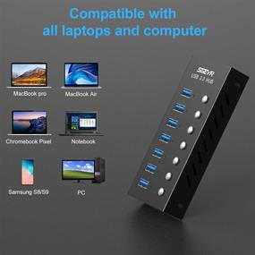 img 1 attached to SGEYR 7-Port Aluminum USB 3.0 Hub With On/Off Switches, 12/2A(24W) Power Adapter For Laptop, Webcam, Printer HDD And Disk - USB Charging Ports