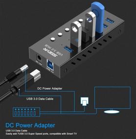 img 3 attached to SGEYR 7-Port Aluminum USB 3.0 Hub With On/Off Switches, 12/2A(24W) Power Adapter For Laptop, Webcam, Printer HDD And Disk - USB Charging Ports