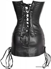 img 2 attached to KIWI RATA Women's Punk Rock Faux Leather Buckle-Up Corset Bustier Basque Set with G-String