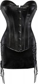 img 4 attached to KIWI RATA Women's Punk Rock Faux Leather Buckle-Up Corset Bustier Basque Set with G-String