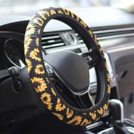 🌻 hzran sunflower steering wheel cover, universal 15 inch anti slip wheel protector for cars, suvs, and trucks, cute floral car steering wheel cover for women, lady - enhancing grip & style логотип