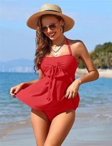 img 1 attached to Women'S Halter Bandeau Self-Tied Tankini Swimsuit Set Two Piece Bathing Suit