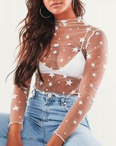 img 2 attached to Sheer Mesh Top With Stars For Women - Crop Cover Up Perfect For Beach And Swimwear