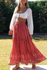 img 3 attached to Women'S Boho Floral Print High Waist A Line Maxi Skirt With Pockets