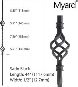 img 2 attached to Двойная корзина Myard, квадратные железные лестничные балясины 1/2 дюйма, 44 дюйма, 5 шт. в упаковке (атласно-черный)