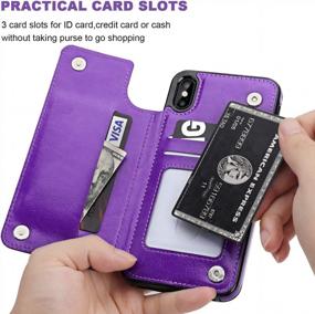 img 1 attached to OT ONETOP Premium Wallet Case For IPhone Xs Max (6.5") With Card Holder, Kickstand, Double Magnetic Clasp, And Shockproof Cover - Purple PU Leather