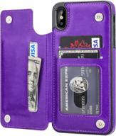 ot onetop premium wallet case for iphone xs max (6.5") with card holder, kickstand, double magnetic clasp, and shockproof cover - purple pu leather logo