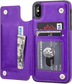 img 4 attached to OT ONETOP Premium Wallet Case For IPhone Xs Max (6.5") With Card Holder, Kickstand, Double Magnetic Clasp, And Shockproof Cover - Purple PU Leather