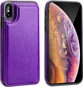 img 2 attached to OT ONETOP Premium Wallet Case For IPhone Xs Max (6.5") With Card Holder, Kickstand, Double Magnetic Clasp, And Shockproof Cover - Purple PU Leather