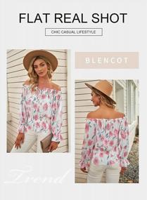 img 3 attached to Floral Chiffon Off Shoulder Blouse With 3/4 Ruffle Sleeves: Casual Summer T-Shirt For Women By BLENCOT
