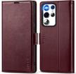 tucch galaxy s23 ultra 5g wallet case, magnetic pu leather stand [rfid blocking] card slot folio flip cover with tpu shockproof interior compatible with 6.8-inch s23 ultra phone, wine red logo