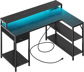 img 4 attached to Черный L-образный компьютерный стол Superjare с розетками, светодиодными лентами, подставкой для монитора и полкой для хранения — идеальный домашний офис или игровой стол