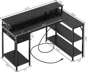 img 2 attached to Черный L-образный компьютерный стол Superjare с розетками, светодиодными лентами, подставкой для монитора и полкой для хранения — идеальный домашний офис или игровой стол