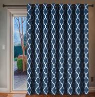 extra wide blackout curtain for sliding glass doors - thermal insulated, moroccan tile quatrefoil pattern, navy and white, 100x96 inches logo