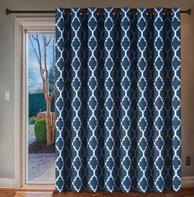 img 4 attached to Extra Wide Blackout Curtain For Sliding Glass Doors - Thermal Insulated, Moroccan Tile Quatrefoil Pattern, Navy And White, 100X96 Inches