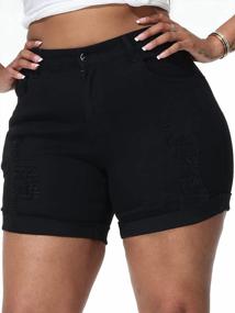 img 2 attached to Plus Size Denim Shorts: Uoohal Summer Folded Hem High Waisted Casual
