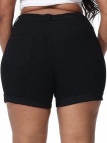 img 3 attached to Plus Size Denim Shorts: Uoohal Summer Folded Hem High Waisted Casual