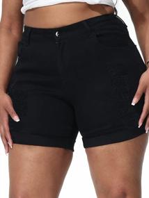 img 4 attached to Plus Size Denim Shorts: Uoohal Summer Folded Hem High Waisted Casual