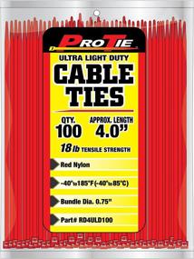 img 1 attached to 🔴 4-Inch Red Ultra Light Duty Color Cable Tie - Pro Tie RD4ULD100, 100-Pack, Red Nylon