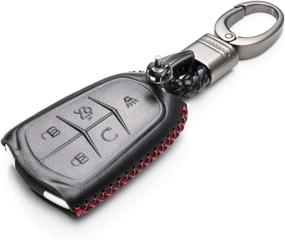 img 3 attached to Vitodeco Genuine Leather Smart Key Keyless Remote Entry Fob Case Cover With Key Chain For Cadillac ATS