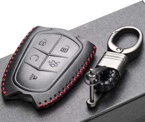 img 1 attached to Vitodeco Genuine Leather Smart Key Keyless Remote Entry Fob Case Cover With Key Chain For Cadillac ATS