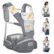 zooawa baby carrier newborn to toddler, 7 in 1 baby hip seat carrier front back carrier with lumbar support+waist stool+pocket, soft breathable infant holder carrier for 0-36 months 22-40lbs, gray logo