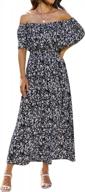 boho chic: bluetime off shoulder maxi dress with floral print for women's beach summer look logo