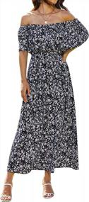 img 4 attached to Boho Chic: Bluetime Off Shoulder Maxi Dress With Floral Print For Women'S Beach Summer Look