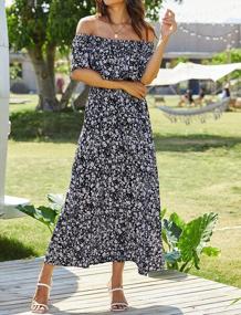 img 2 attached to Boho Chic: Bluetime Off Shoulder Maxi Dress With Floral Print For Women'S Beach Summer Look
