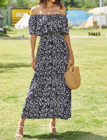 img 1 attached to Boho Chic: Bluetime Off Shoulder Maxi Dress With Floral Print For Women'S Beach Summer Look