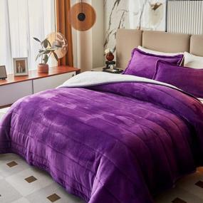 img 4 attached to Комплект плюшевых фиолетовых постельных одеял - 3-слойное фланелевое флисовое одеяло размера "queen-size" и бархатное одеяло из шерпы с 2 наволочками. Тяжелое тепло для зимы, дышащая и моющаяся для максимального комфорта.