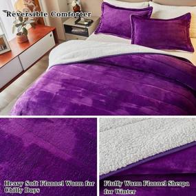img 1 attached to Комплект плюшевых фиолетовых постельных одеял - 3-слойное фланелевое флисовое одеяло размера "queen-size" и бархатное одеяло из шерпы с 2 наволочками. Тяжелое тепло для зимы, дышащая и моющаяся для максимального комфорта.