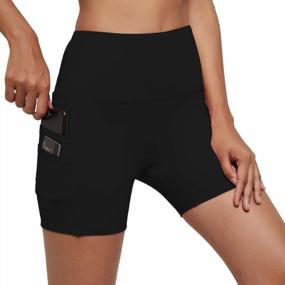 img 4 attached to High Waist Yoga Shorts For Women With Pockets - Tummy Control Workout Running Athletic Spandex Shorts By USHARESPORTS