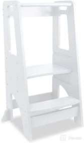 img 4 attached to Kitchen Learning Tower LZYMSZ: Wooden Kids Standing Tower and Toddler Kitchen Stool Helper Stand - White