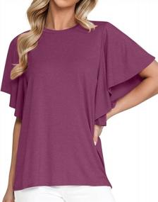 img 4 attached to Women'S Short Ruffle Sleeve Blouse: PrinStory'S Casual Round Neck Shirt For Summer Tops