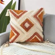 boho throw pillow covers 18x18 with tassels - woven tufted decorative pillow covers for couch, sofa, bedroom, living room - merrycolor bohemian pillow covers logo