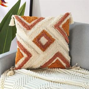 img 4 attached to Boho Throw Pillow Covers 18X18 With Tassels - Woven Tufted Decorative Pillow Covers For Couch, Sofa, Bedroom, Living Room - Merrycolor Bohemian Pillow Covers