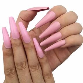 img 3 attached to Extra Long Pink And Nude Coffin Press-On Nails - Set Of 400 Full Cover Ballerina False Nails For DIY Acrylic Nail Art Decorations For Women And Girls