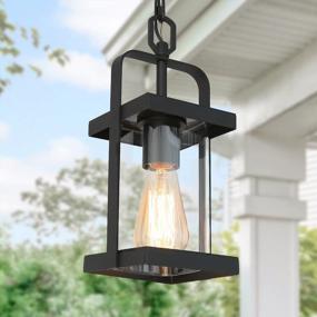 img 4 attached to Farmhouse Style Outdoor Pendant Light: LALUZ 1-Light Chandelier Hanging Fixture With Clear Glass In Matte Black