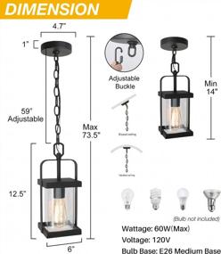 img 1 attached to Farmhouse Style Outdoor Pendant Light: LALUZ 1-Light Chandelier Hanging Fixture With Clear Glass In Matte Black