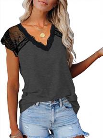 img 4 attached to Stylish Women'S Crochet Lace V-Neck T-Shirts – Comfortable And Elegant Loose Fitting Tunic Tank Tops By KINLONSAIR