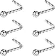 set of 6 nose piercing jewelry with surgical steel/titanium studs for women in 18g, 20g, and 22g sizes logo