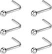 set of 6 nose piercing jewelry with surgical steel/titanium studs for women in 18g, 20g, and 22g sizes logo