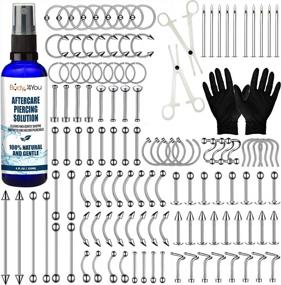 img 4 attached to Complete Body Piercing Kit With Aftercare Spray And Diverse Jewelry Mix - 156 Pieces For Belly, Nose, Tragus, Cartilage, And More - 14G To 20G