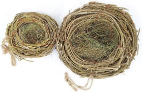 img 3 attached to Set Of 2 Natural Twig Bird Nests & Home Made Rattan Planters - 4.5" & 7.5