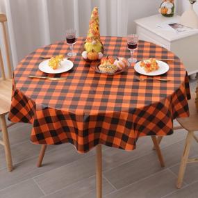 img 4 attached to Misaya 60In Waterproof Buffalo Plaid Tablecloth - Wipeable Checkered Vinyl For Fall, Thanksgiving & Orange/Black